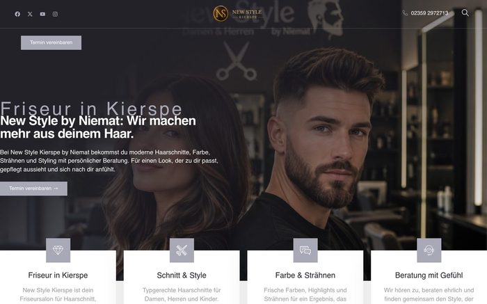 Website-Referenz New Style Kierspe – Startseite des Friseursalon-Webauftritts